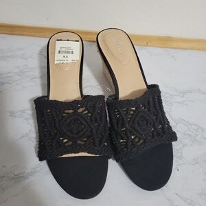 Bandolino Black Macramé Wedge Heel Slides, Size 9.5M. NEW